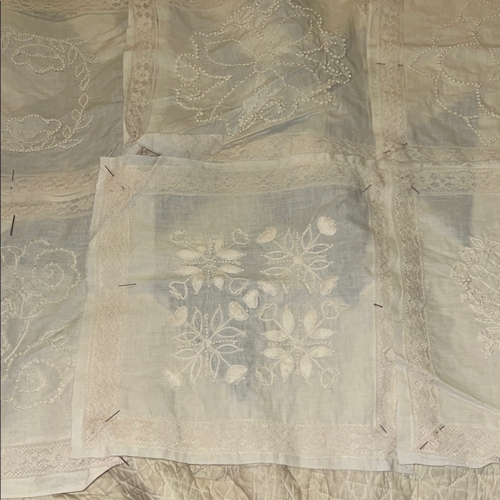 Lot 6 Antique Elegant Cream Embroidered Quilt squares